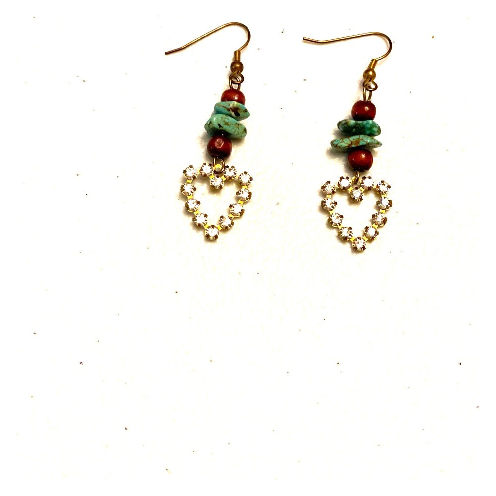 Turquoise crystal heart earrings